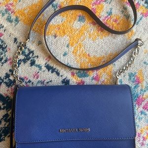 Blue Leather MK Crossbody with removable wristlet/wallet